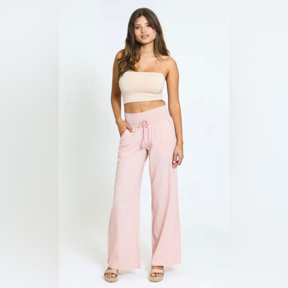 Rewash Luna boardwalk Linen wide leg pants hi rise smocked elastic waist large